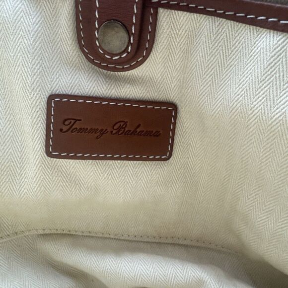 Tommy Bahama Challenge Large Brown Biege Canvas/leather Duffle Weekender Bag - Picture 14 of 16